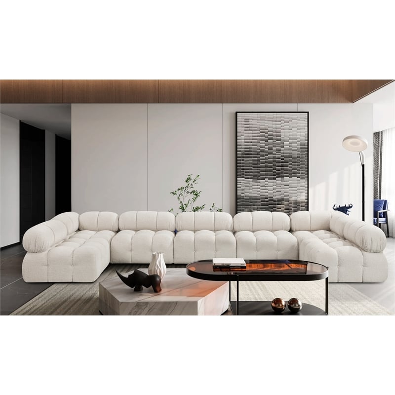 Meridian Furniture Ames Cream Boucle Fabric Modular Sectional