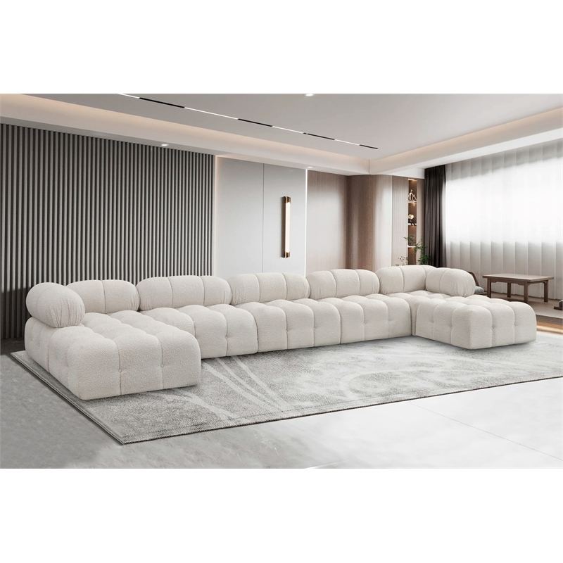Meridian Furniture Ames Cream Boucle Fabric Modular Sectional