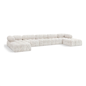 meridian furniture ames cream boucle fabric modular sectional
