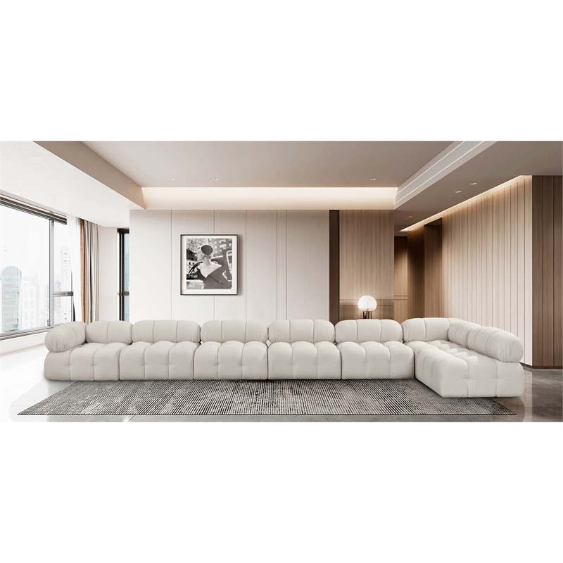 Meridian Furniture Ames Cream Boucle Fabric Modular Sectional