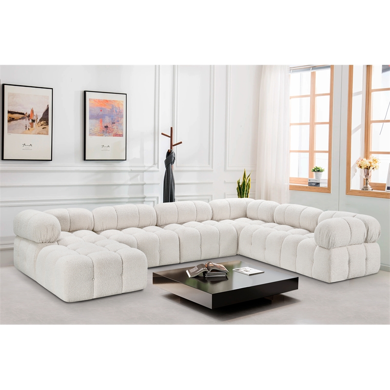 Meridian Furniture Ames Cream Boucle Fabric Modular Sectional