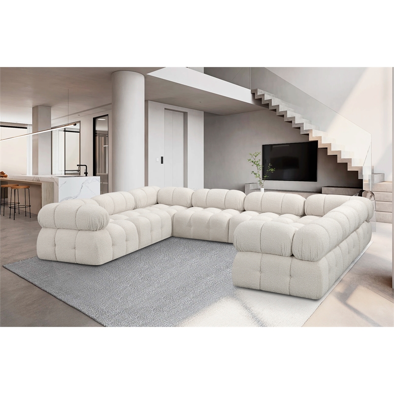 Meridian Furniture Ames Cream Boucle Fabric Modular Sectional