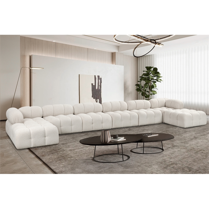 Meridian Furniture Ames Cream Boucle Fabric Modular Sectional