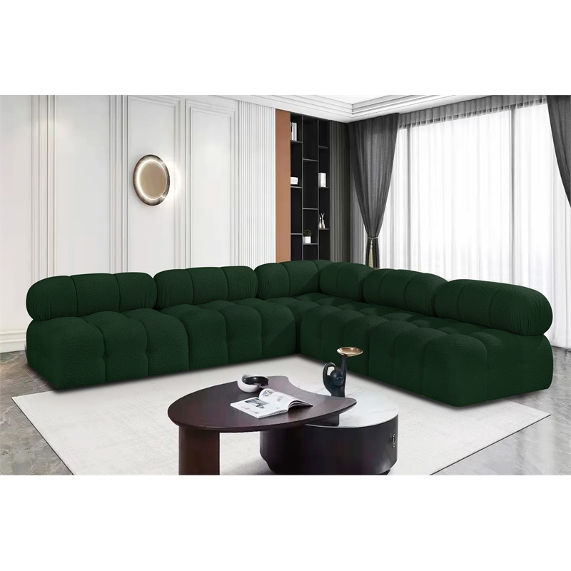 Meridian Furniture Ames Green Boucle Fabric Modular Sectional