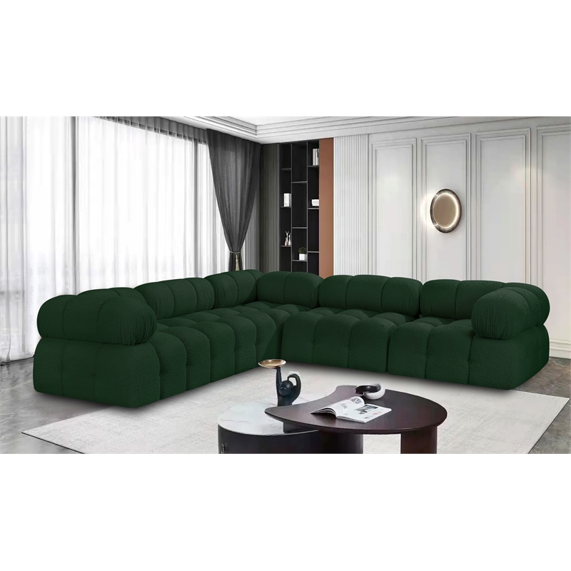 Meridian Furniture Ames Green Boucle Fabric Modular Sectional