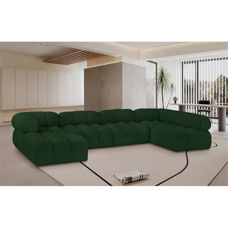 Meridian Furniture Ames Green Boucle Fabric Modular Sectional