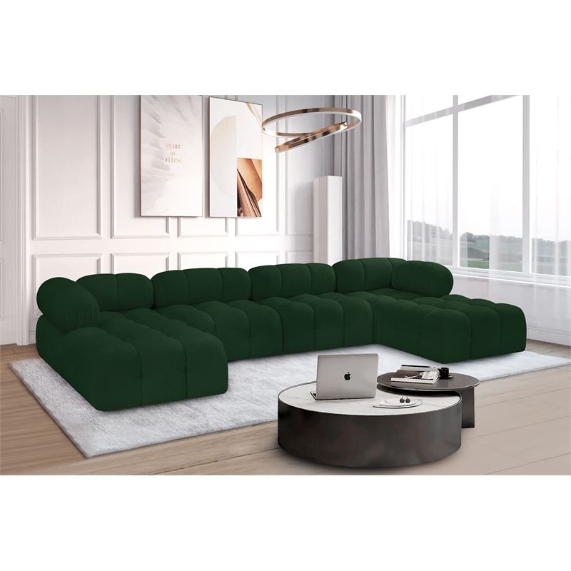 Meridian Furniture Ames Green Boucle Fabric Modular Sectional