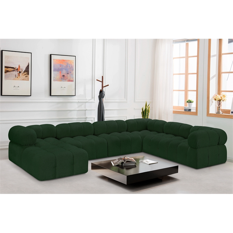 Meridian Furniture Ames Green Boucle Fabric Modular Sectional