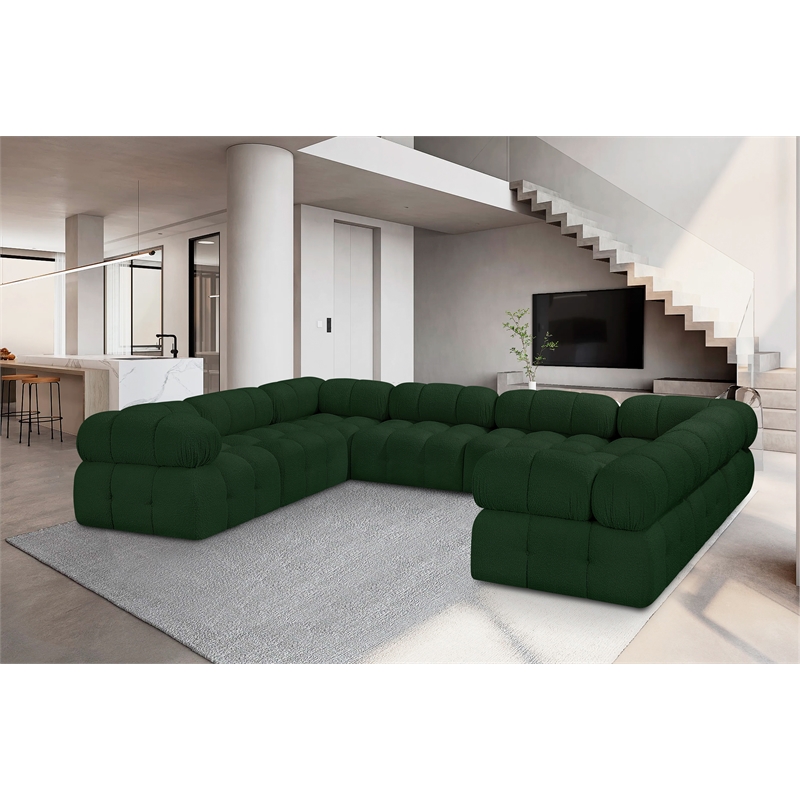 Meridian Furniture Ames Green Boucle Fabric Modular Sectional