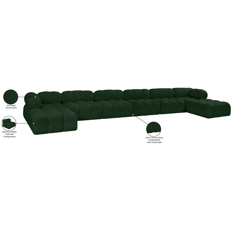 Meridian Furniture Ames Green Boucle Fabric Modular Sectional