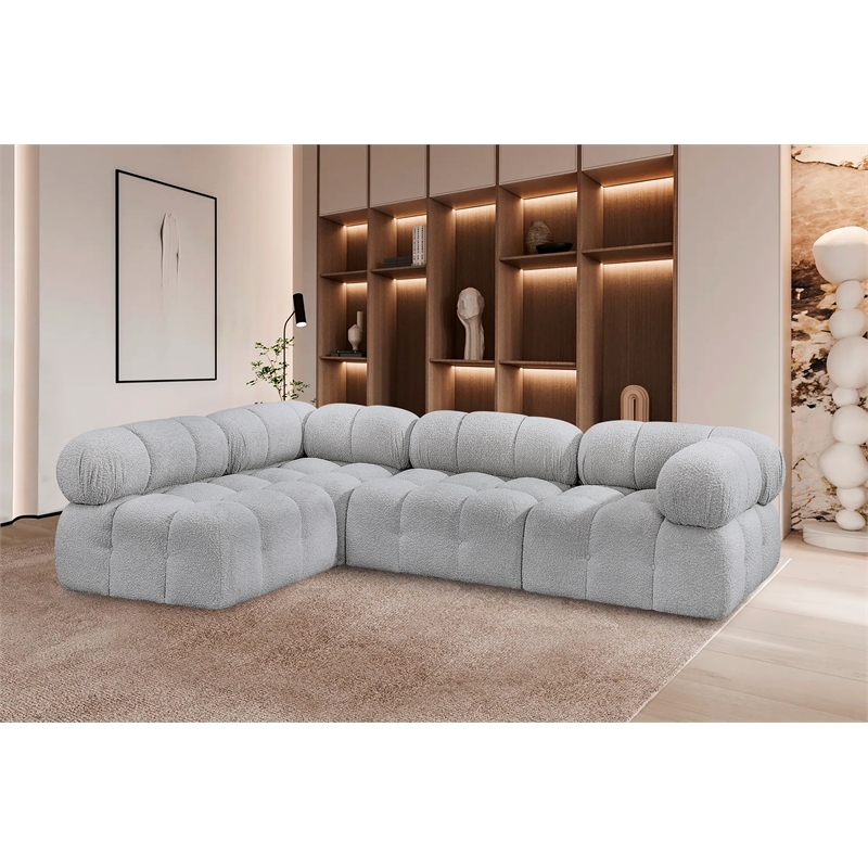 Meridian Furniture Ames Grey Boucle Fabric Modular Sectional