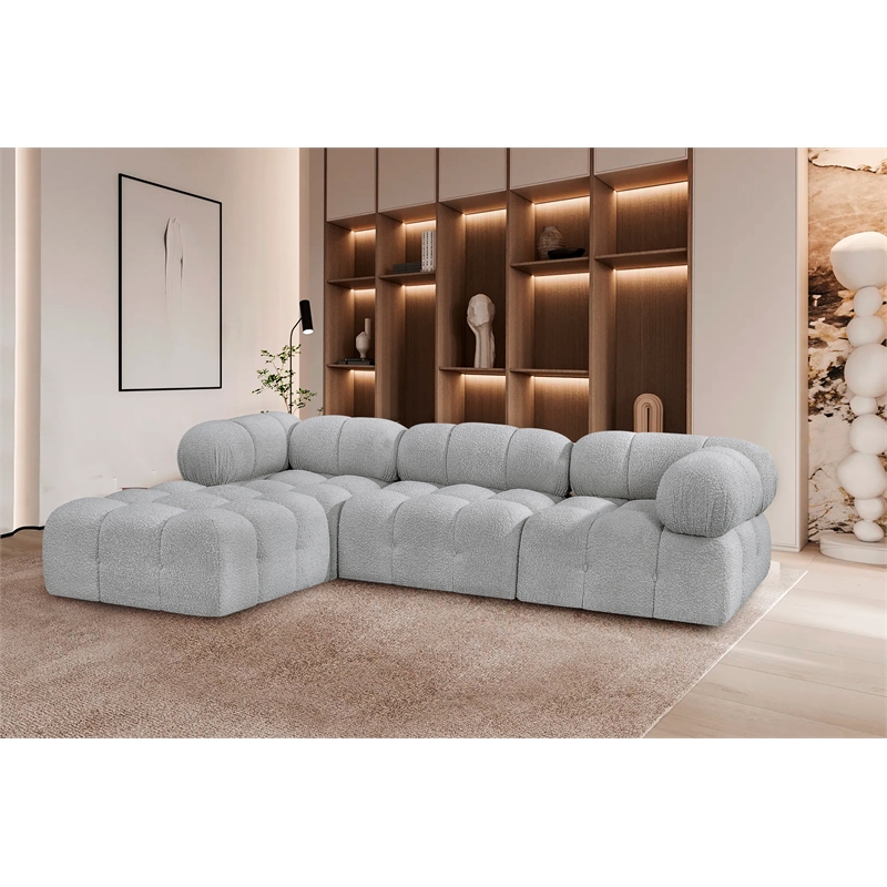 Meridian Furniture Ames Grey Boucle Fabric Modular Sectional