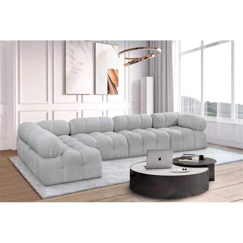 Meridian Furniture Ames Grey Boucle Fabric Modular Sectional