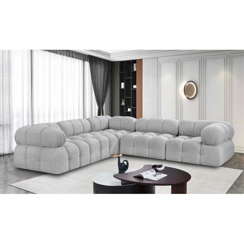 Meridian Furniture Ames Grey Boucle Fabric Modular Sectional