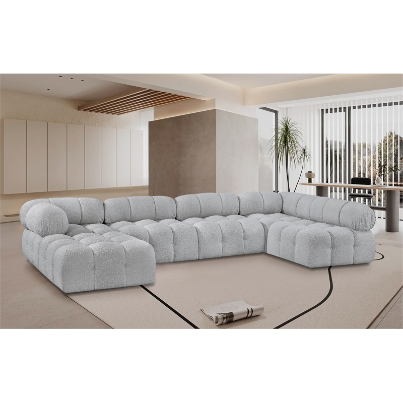 Meridian Furniture Ames Grey Boucle Fabric Modular Sectional