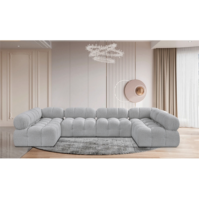 Meridian Furniture Ames Grey Boucle Fabric Modular Sectional