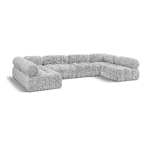 meridian furniture ames grey boucle fabric modular sectional