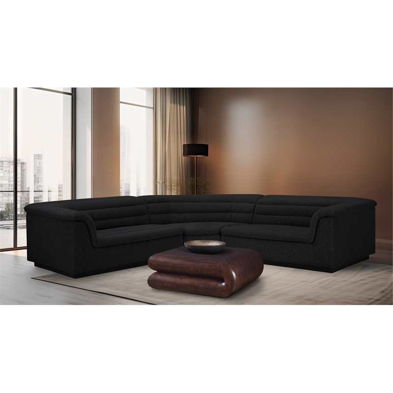 Meridian Furniture Cascade Black Boucle Fabric Modular Sectional