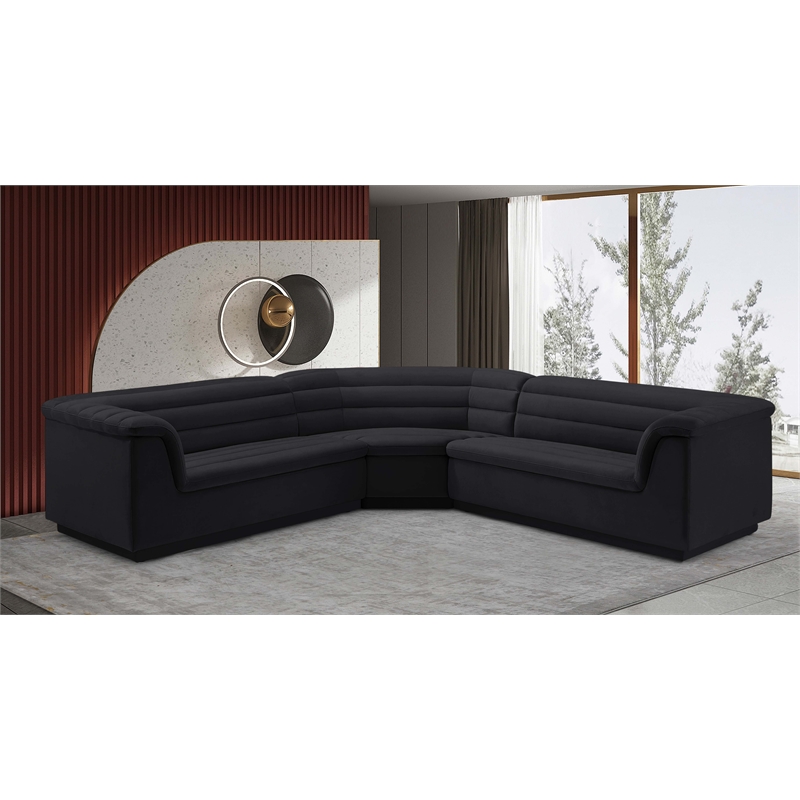 Meridian Furniture Cascade Black Velvet Fabric Modular Sectional