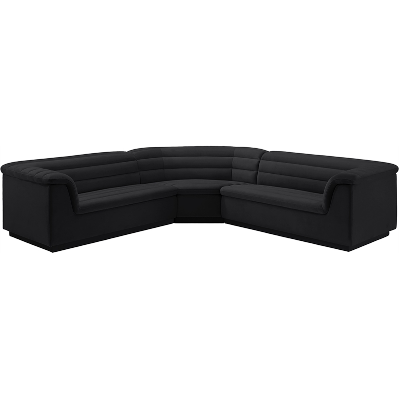 Meridian Furniture Cascade Black Velvet Fabric Modular Sectional