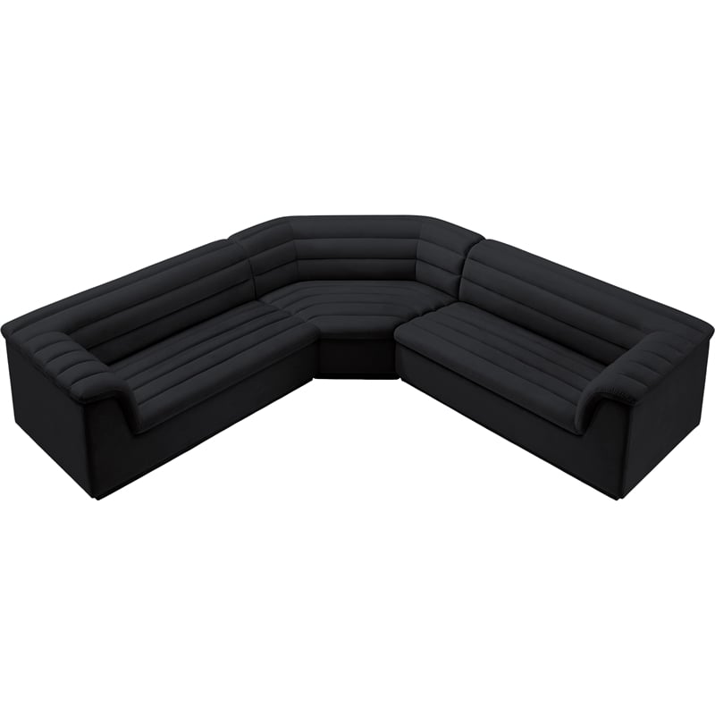 Meridian Furniture Cascade Black Velvet Fabric Modular Sectional