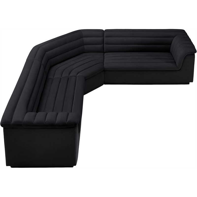 Meridian Furniture Cascade Black Velvet Fabric Modular Sectional
