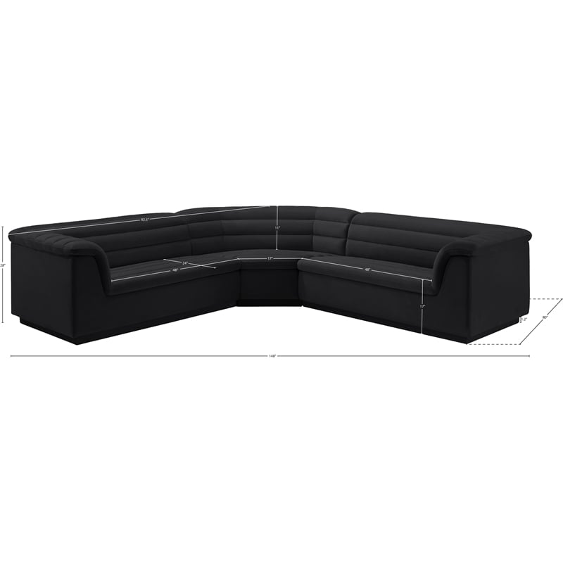 Meridian Furniture Cascade Black Velvet Fabric Modular Sectional