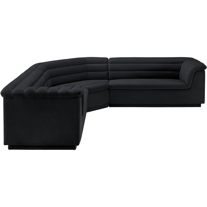Meridian Furniture Cascade Black Velvet Fabric Modular Sectional