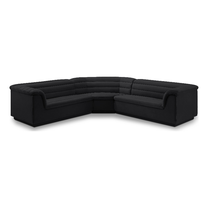 Meridian Furniture Cascade Black Velvet Fabric Modular Sectional