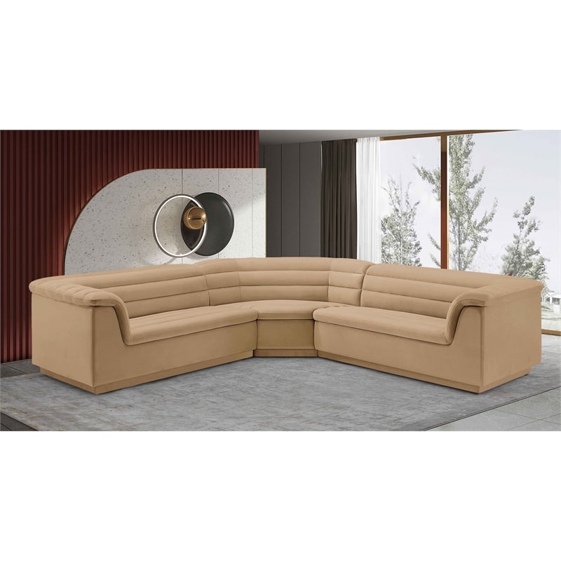 Meridian Furniture Cascade Camel Velvet Fabric Modular Sectional