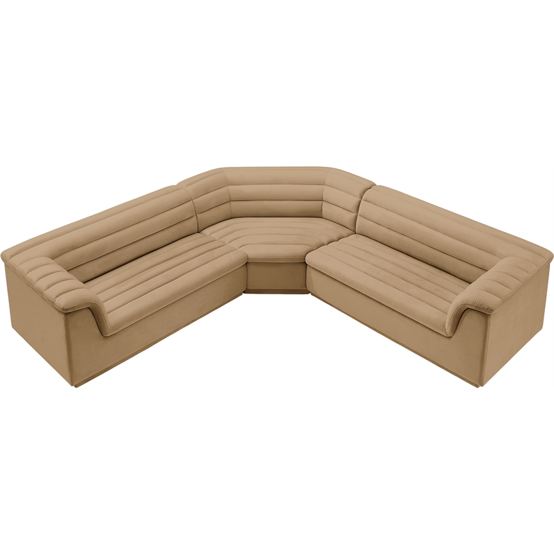 Meridian Furniture Cascade Camel Velvet Fabric Modular Sectional