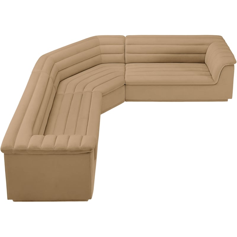 Meridian Furniture Cascade Camel Velvet Fabric Modular Sectional