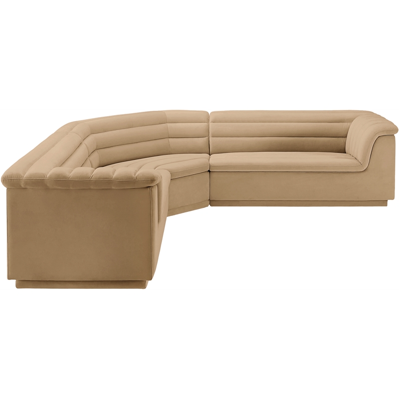 Meridian Furniture Cascade Camel Velvet Fabric Modular Sectional