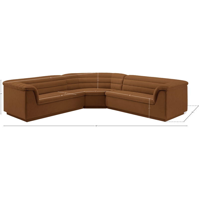 Meridian Furniture Cascade Saddle Velvet Fabric Modular Sectional