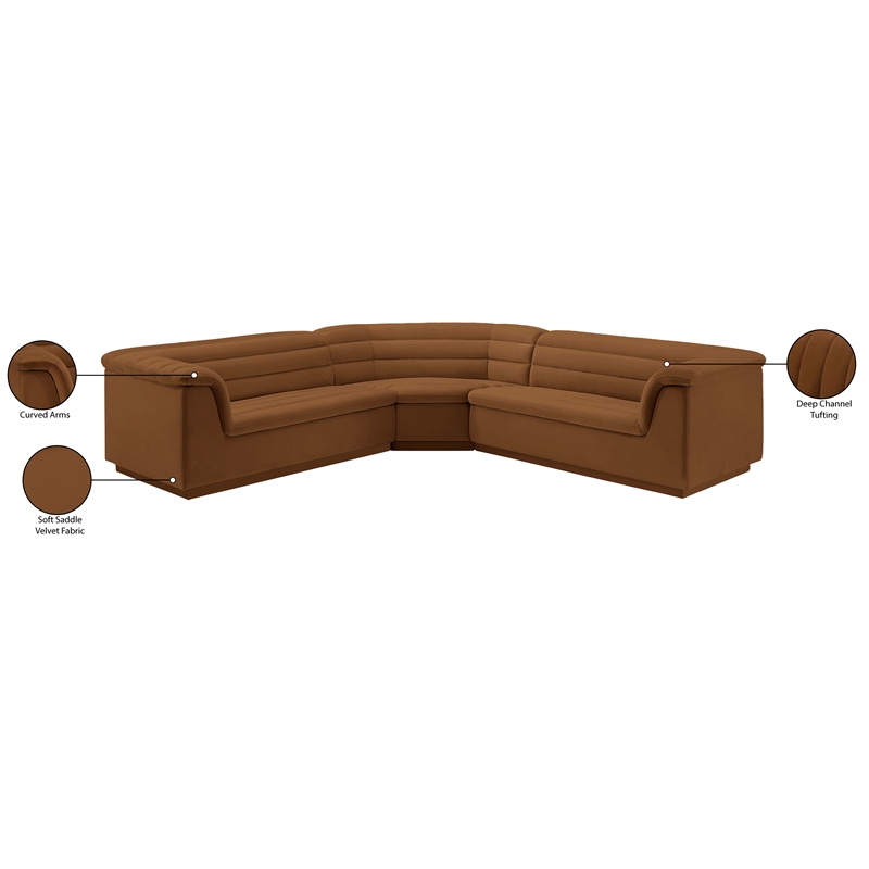 Meridian Furniture Cascade Saddle Velvet Fabric Modular Sectional