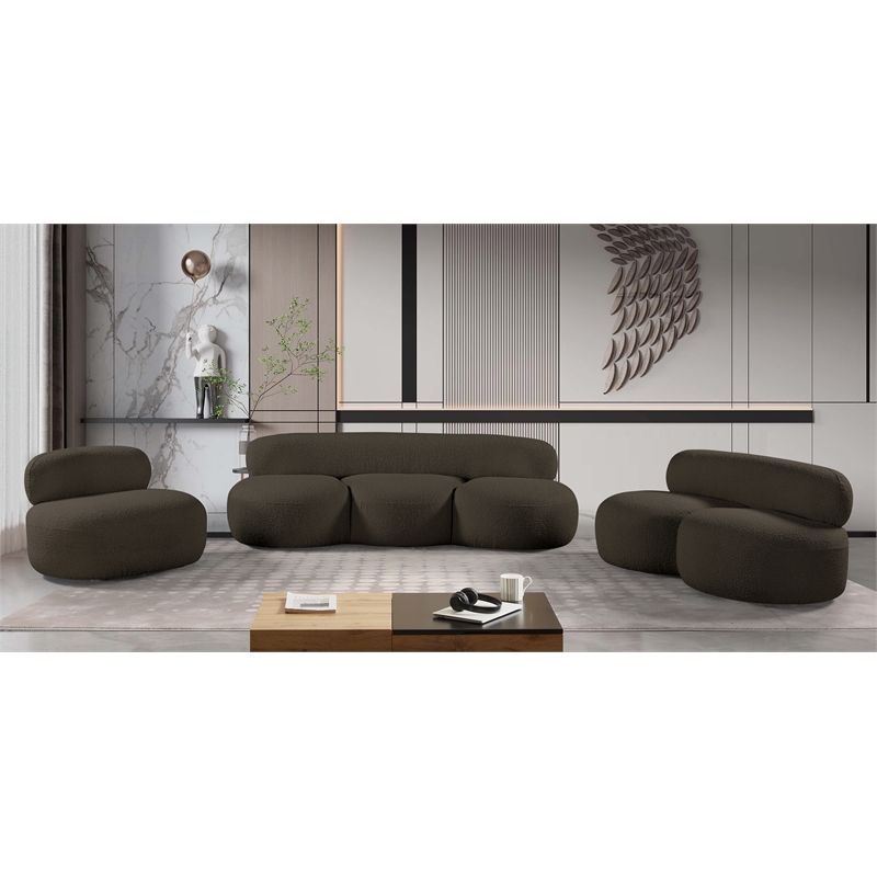 Meridian Furniture Venti Brown Boucle Fabric Loveseat