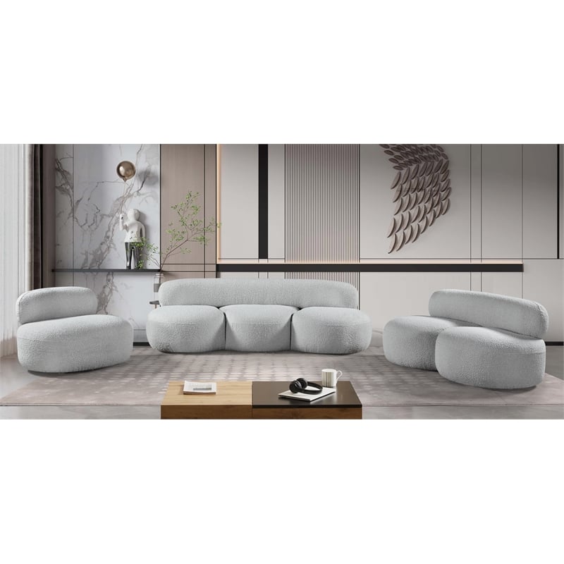 Meridian Furniture Venti Grey Boucle Fabric Loveseat