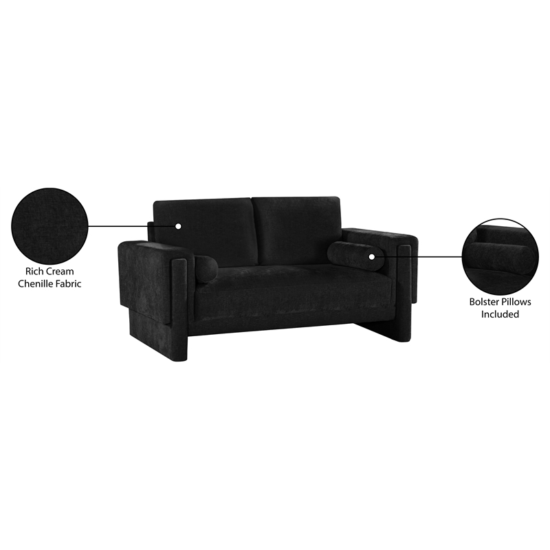 Meridian Furniture Madeline Black Chenille Fabric Loveseat