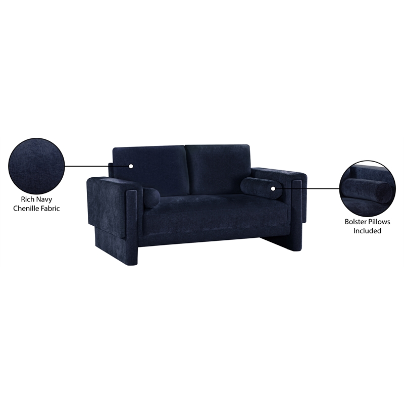 Meridian Furniture Madeline Navy Chenille Fabric Loveseat