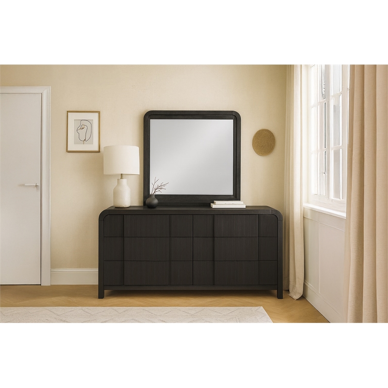 Meridian Furniture Fluted Black Mirror