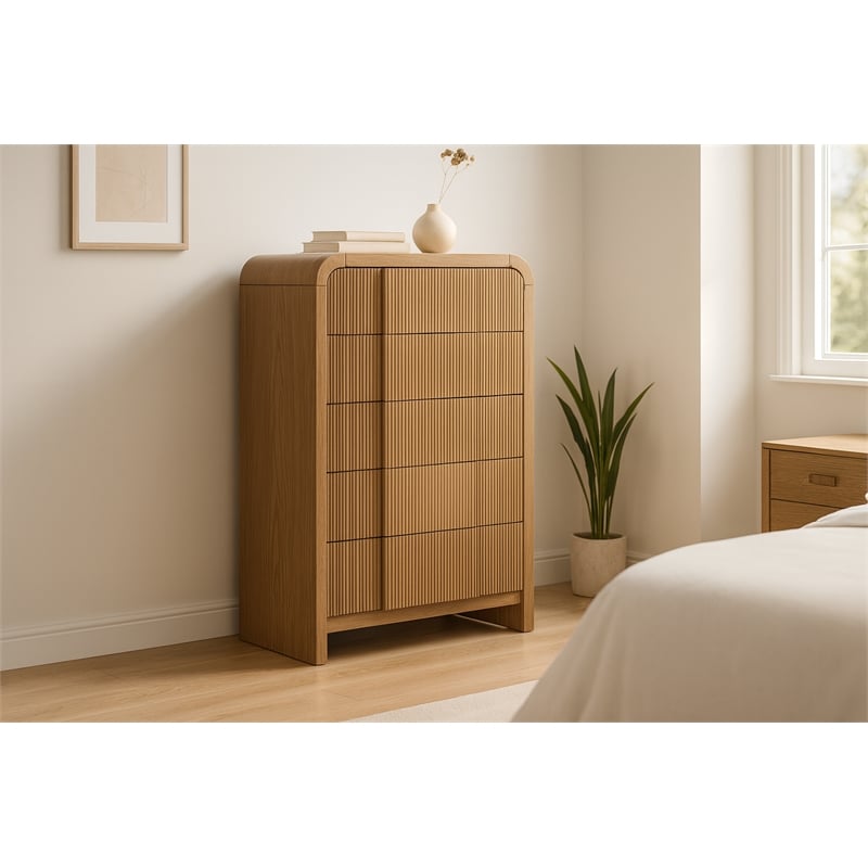 Meridian Furniture Fluted Natural Oak Veneer Chest