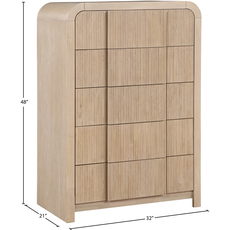 Meridian Furniture Fluted Natural Oak Veneer Chest