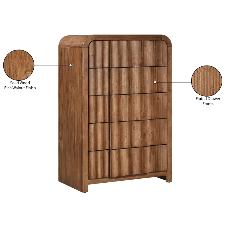 Meridian Furniture Fluted Walnut Oak Veneer Chest