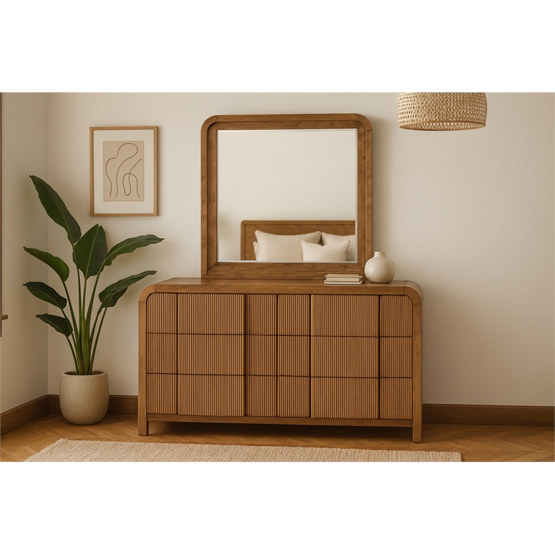 Meridian Furniture Fluted Walnut Mirror