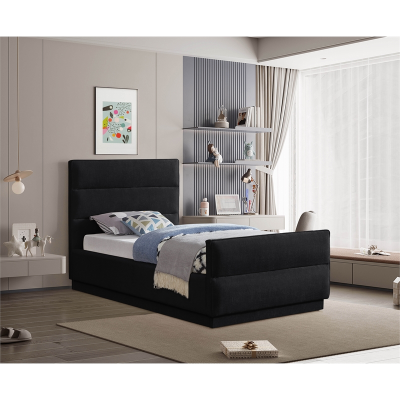 Meridian Furniture Paxton Black Chenille Fabric Twin Bed