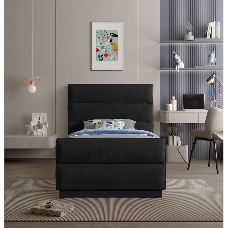 Meridian Furniture Paxton Black Chenille Fabric Twin Bed