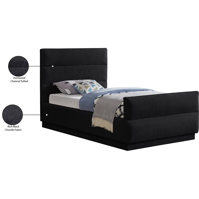 Meridian Furniture Paxton Black Chenille Fabric Twin Bed