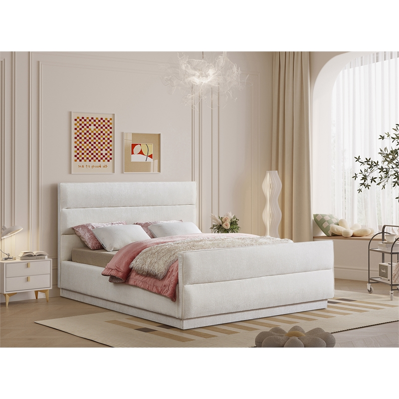 Meridian Furniture Paxton Cream Chenille Fabric Full Bed