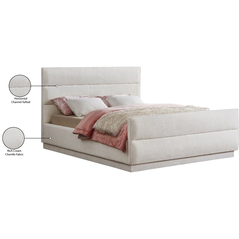 Meridian Furniture Paxton Cream Chenille Fabric Queen Bed
