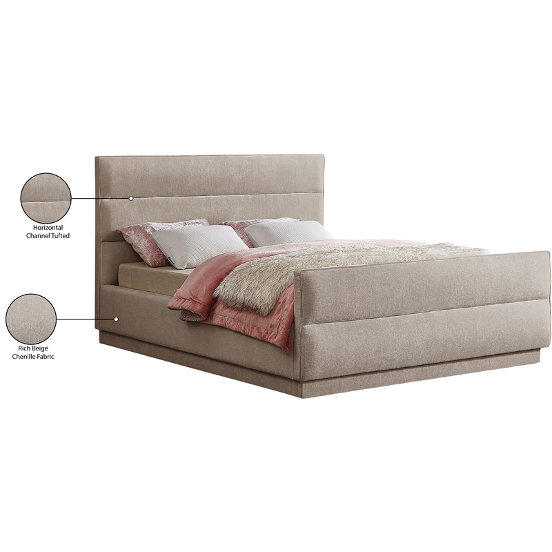 Meridian Furniture Paxton Beige Chenille Fabric Queen Bed